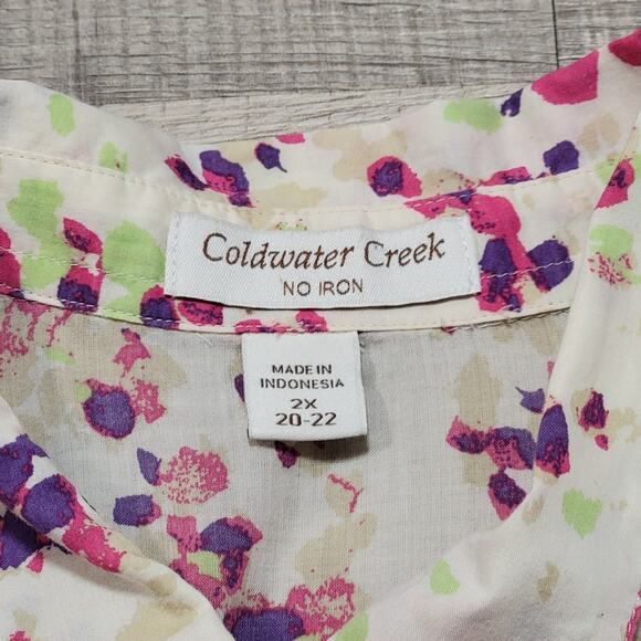 Coldwater Creek No Iron Cotton 3/4 Sleeve Button Up Size 2X Watercolor Floral - Picture 3 of 8